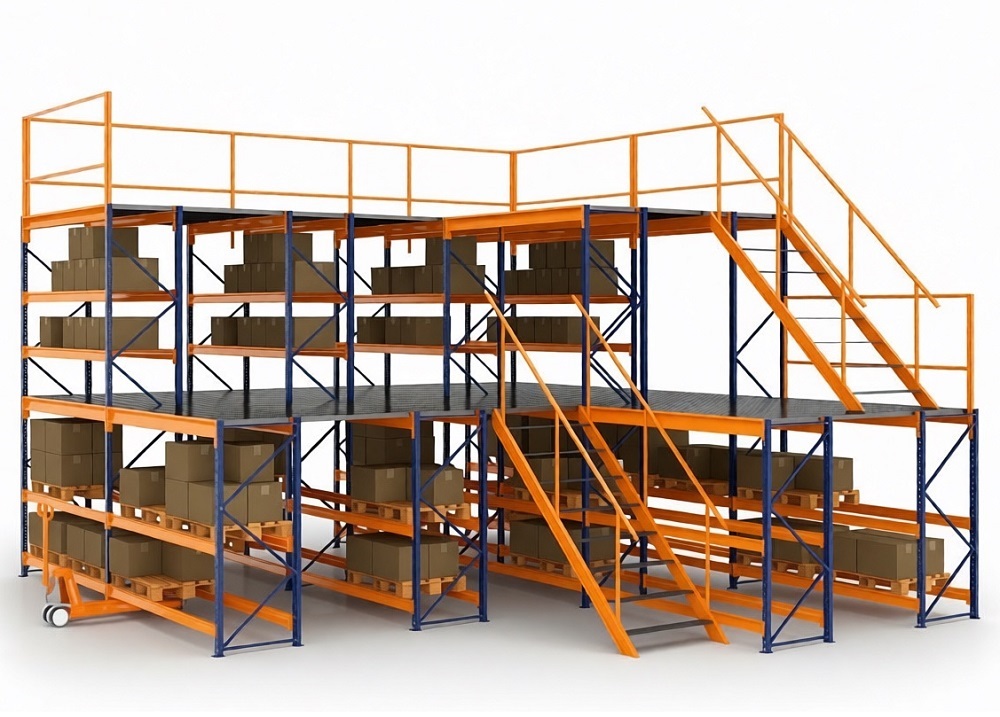 Мезонинные стеллажи на рамах